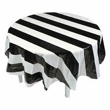 Black And White Checkered Tablecloth Plastic Black White Stripe Round Plastic Tablecloth Black And White Party Decorations Black And White Decor White Table Cloth