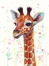 Baby Giraffe Watercolor Painting Cute Animals Art Print Canvas Art Prints Nursery Canvas Art Animal Art