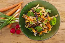 Whisk together the vinegar, peanut butter, ginger, chipotle pepper puree, soy sauce, honey, sesame oil, and canola oil in a medium bowl. Chinese Chicken Salad Rachael Ray