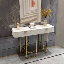 Modern White Console Table Entryway Table Console Table With Two Drawers With Gold Frame Stainless Steel In 2020 Console Table Steel Console Table White Console Table