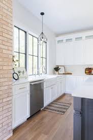 Geometric Light Over Farmhouse Sink Transitional Kitchen