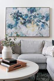 Modern And Neutral Living Room Space In Chicago The Diy Playbook Art Over Couch Living Room Art Brown And Blue Living Room