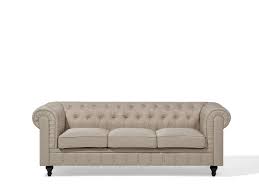 À la pointe des tendances. Canape 3 Places En Tissu Beige Chesterfield Big Beliani Fr