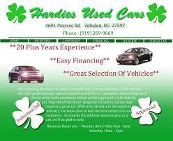 Hardies Used Cars 4691 Pearces Rd Zebulon Nc 27597 919 269-9669 Fax 919 269-3350 Great Deals Buy Here Pay Here Zebulon Cars For Sale Used Cars