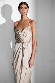 Oro Tie Front Cocktail Midi Dress Stone In 2020 Midi Cocktail Dress Ethereal Lace Dress Classic Bridesmaids Dresses