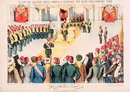2 abdulhamit 1876 1909 h i m the sultan abdul hamid ii opening the new parliament 1908 by a h zaki
