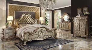 Dresden Regal Gold Patina Bedroom Set With Upholstered Headboard And Elegant Case Pieces Ornate Luxury Bedroom Sets King Bedroom Sets Master Bedroom Furniture