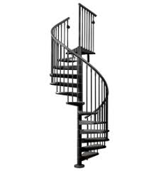 It is a normal counter clockwise spiral staircase made of wood. Outdoor Cast Iron Carbon Steel Spiral Staircase