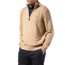 Custom slim fit bear polo. Ralph Lauren Long Sleeve Half Zip Sweater In Camel Natural For Men Lyst
