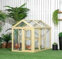 PawHut Wooden Chicken Run, Combinable Design with Perches, Nature Wood