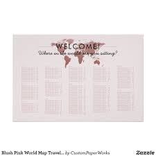 blush pink world map travel theme seating chart zazzle com