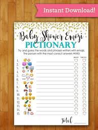 Baby Shower Game Pictionary Emoji Pictionary Teal Mint And Etsy Baby Shower Printables Baby Shower Diy Baby Shower Planning