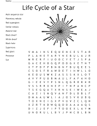 Life Cycle of a Star Word Search - WordMint