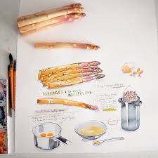 Lucile Prache On Instagram Cookbook Illustrations Day 14 Asparagus Recipe Asperges A La Sauce Mousseline Illust Instagram Posts Sketch Book Instagram