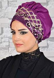 Patlican Moru Gold Payet Detayli Hazir Abiye Bone Thumbnail Touca De Cabelo Turbantes Africanos Toucas Cirurgicas