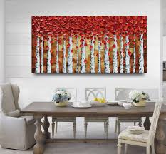 Amazon Com Baccow Trees Paintings Red 2040 Hand Painted 3d Birch Tree Wall Art Abstract Textu Red Metal Wall Art Wall Art Living Room Dining Room Wall Decor