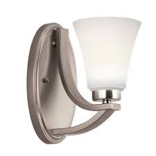 Modern, traditional, eclectic, rustic, glam, farmhouse, country Shop Portfolio Lyndsay 5 In W 1 Light Satin Nickel Arm Hardwired Wall Sconce At Lowe S Sconces Fireplace Wall Sconces Candle Wall Sconces