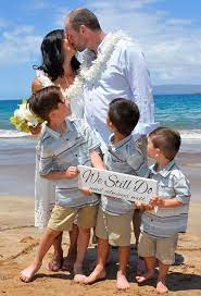 We All Still Do Cute Family Photo At A Vow Renewal Ceremony On A Maui Beach Wedding Renewal Vows Vow Renewal Beach Wedding Vow Renewal Ceremony