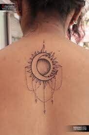 Sun and moon #tattoo can talk about the desire that is fierce among lovers. Awesome Sun Moon Combination Tattoo Design And Tattoo By Aaryan Tattooist Tattoo Style Lines Moon Tattoo Designs Sun Tattoos Moon Tattoo
