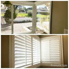 Corner Window In Whittier Ca Of 3 12 Wood Shutters In White Inside Mount With Small Bull Nose Z Frame Corner Window Wood Shutters Windows