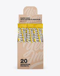 Opened Box W 20 Matte Sachets Front View In Sachet Mockups On Yellow Images Object Mockups