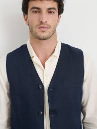 Daniel Vest In Linen Herringbone