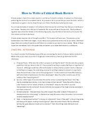 Make sure to thoroughly read the book before writing your review. Pdf How To Write A Critical Book Review Abzal Omirzakov Academia Edu