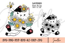 Svg files & cricut crafts. Svg Cat Daisy Flowers And Bee Clip Art Graphic By Janatshie Creative Fabrica