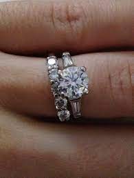 Round Diamond With Baguettes Engagement Ring And Small Round Diamonds Wedding Band Baguette Engagement Ring Diamond Wedding Bands Round Diamonds Wedding Band