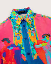 100% silk pink shirt with multicolor classical print. Versace Silk Shirt Multicolour