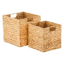 Natural woven water hyacinth wicker rectangular storage bin basket with handles, medium: Water Hyacinth Storage Cubes With Handles Cube Storage Storage Baskets Water Hyacinth