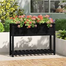 Vopese Planter with Shelf Black 111.5x34.5x81 cm Solid Wood Pine, Garden  Planters, Outdoor Plant Pot Flower Box for Patio, Terrace, Backyard and  Lawn Garden Decor Vegetable Herb Bed Raised Bed : Amazon.co.uk: