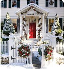 White House Red Door Blue Shutters My Dream Pottery Barn Christmas Outdoor Christmas Front Porch Christmas Decor