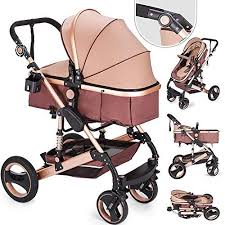Happybuy 2 In 1 Portable Baby Stroller Anti Shock Springs Foldable Luxury Baby Stroller Adjustable High View Carriage Stroller Baby Car Seats Newborn Stroller