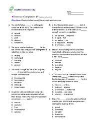 N a m e s e c t i o n d a t e s c o r e sentence completion complete the sentence by choosing the appropriate word from the given choices 1. Exercise 3 Sentence Completion Lesson 2 Answers Exercise Poster