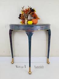 Mermaid Demi Lune Half Moon Console Table Hand Painted Furniture Upcycled Hallway Living Room Rainbow Half Moon Console Table Console Table Painted Furniture