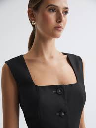 Reiss Anna Quan Button-Through Mini Dress in Black