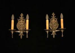 12 wide x 24 height have a question about this product? Pair Antique 1920 S Solid Bronze Spanish Galleon Tudor Revival Wall Sconces Ebay
