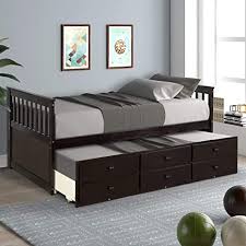 The practical design of this platform storage bed combines extra deep drawers for plenty of storage space with a wood slat support system intended to distribute body weight evenly and minimize the amount of motion transfer. Amazon Com Storage Twin Daybed With Trundle And 3 Storage Drawers Platform Bed Frame With Headboard Footboard Kids Bed Espresso Kitchen Dining