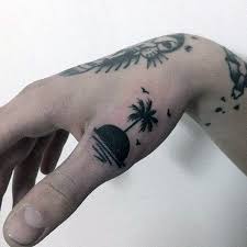 Island With Palm Tree Small Beach Mens Hand Tattoo Hand Tattoos For Guys Small Beach Tattoos Tree Tattoo Men