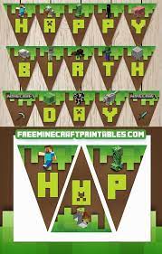 The set includes minecraft invitations, minecraft cupcake toppers, minecraft cupcake wrappers, minecraft birthday banner, minecraft thank you card. Free Minecraft Printables Free Printable Minecraft Banner Minecraft Birthday Minecraft Party Food