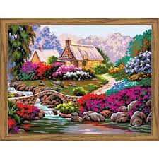 Rto Garden By Old Stone Bridge Paint By Number Kit 34 99 Cottage Art Painting Tapestry Kits