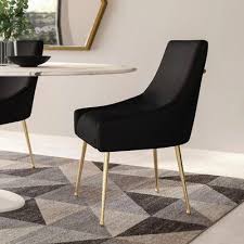 Patrick Velvet Upholstered Side Chair Color Black Gold Upholstered Side Chair Solid Wood Dining Chairs Dining Chairs