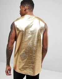 Check spelling or type a new query. Asos Longline Sleeveless T Shirt In Metallic Gold With Dropped Armhole Asos