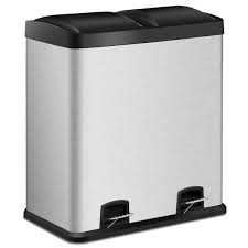 Round trash cans don't use space as efficiently and have narrower openings, making it more difficult to scrape scraps into them from a cutting board without we slid carrot peels off of a large cutting board into each trash can to check that they were adequately wide. Large 16 Gallon Dual Compartment Kitchen Trash Can With Foot Pedal Open 23 X 13 X 26 L X W X H Overstock 32072443