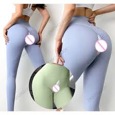 여성용 섹시한 요가 바지, 보이지 않는 가랑이, 야외 섹스 힙, 하이 웨이스트, 피치 힙, 러닝 스포츠, 트레이닝 바지, 빠른 건조   레깅스