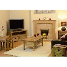 The corona range is solid pine and features a hand waxed finish that enhances the grain giving the range a distressed rustic look. Solid Pine Coffee Table With Black Handles Seconique Corona Furniture123