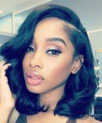Shoulder Length Side Part Wavy Bob Wigh Bangs Wigs For Black Women Human Hair Wigs Lace Front Wigs African A Natural Hair Styles Human Hair Wigs Wig Hairstyles