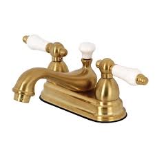 You may discovered another antique brass bathroom faucets centerset better design concepts. Kingston Brass Restoration 4 In Centerset 2 Handle Bathroom Faucet In Brushed Brass Hks3607pl The Home Depot