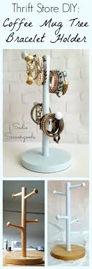 This easy bracelet diy comes together quickly & with our handy gift holder printable, you don't have to buy a gift bag or even wrap it! Bracelet Holder From A Coffee Mug Tree Bracelet Organizer Mug Tree Diy Bracelet Holder